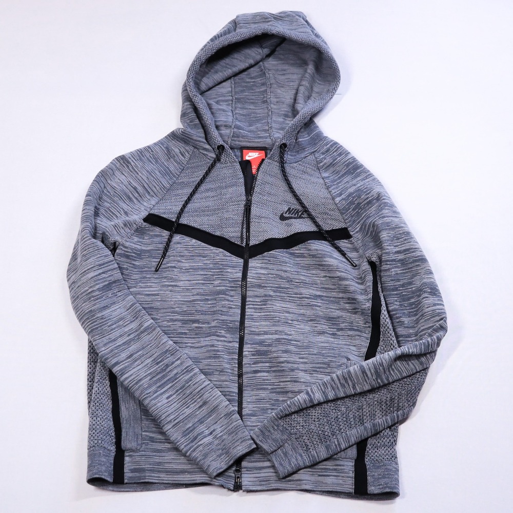 Nike Tech Knit Windrunner Hoodie Women S Gray Black Full Zip 728683-043 Jacket